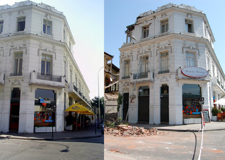 El Antes y el Después de la esquina del Boulevard Maturana y sobre el el Happy House Hostal visiblemente dañado en su tercer pi_1348641108870