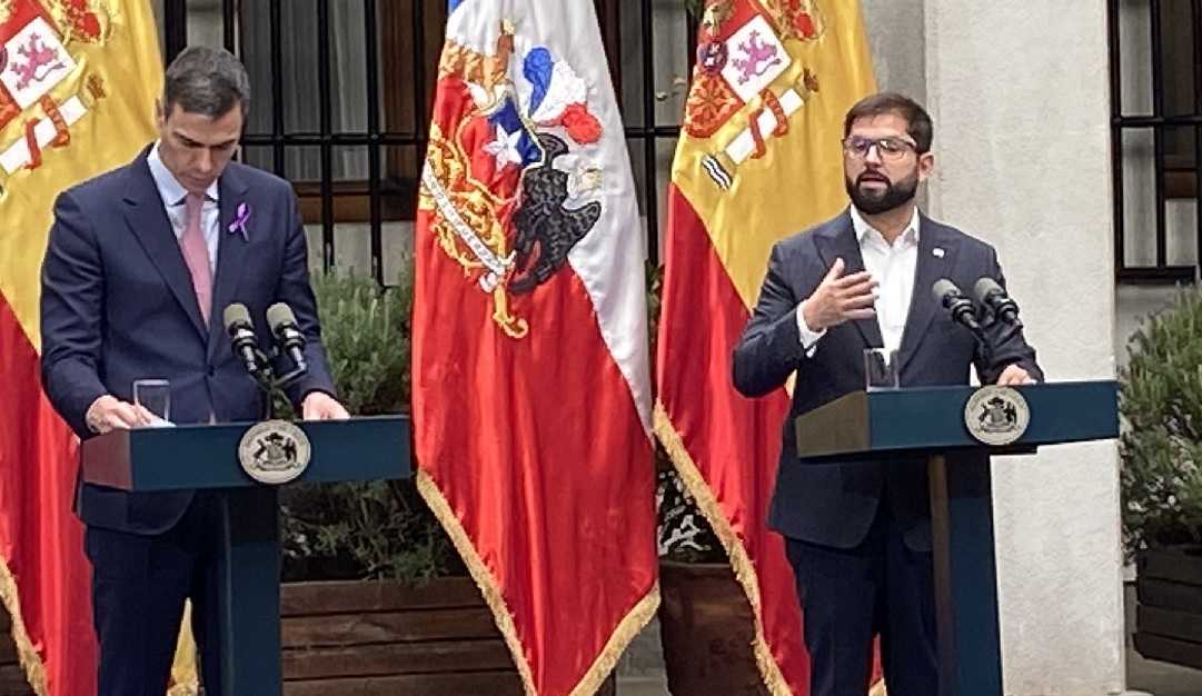 Presidente Gabriel Boric y Pdte del Gobierno español Pedro Sánchez - La Moneda 08-03-2024