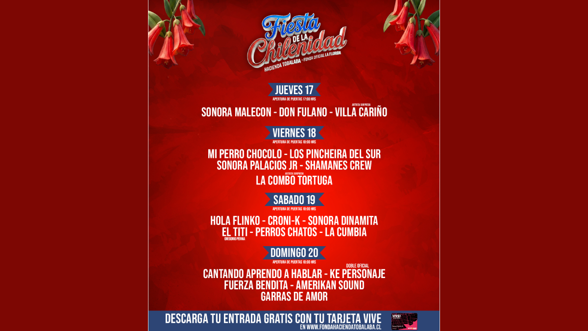 La Florida celebra el 18 con entrada gratis para vecinos y una gran fonda con Villa Cariño, Shamanes, Amérika´n Sound y Garras de Amor