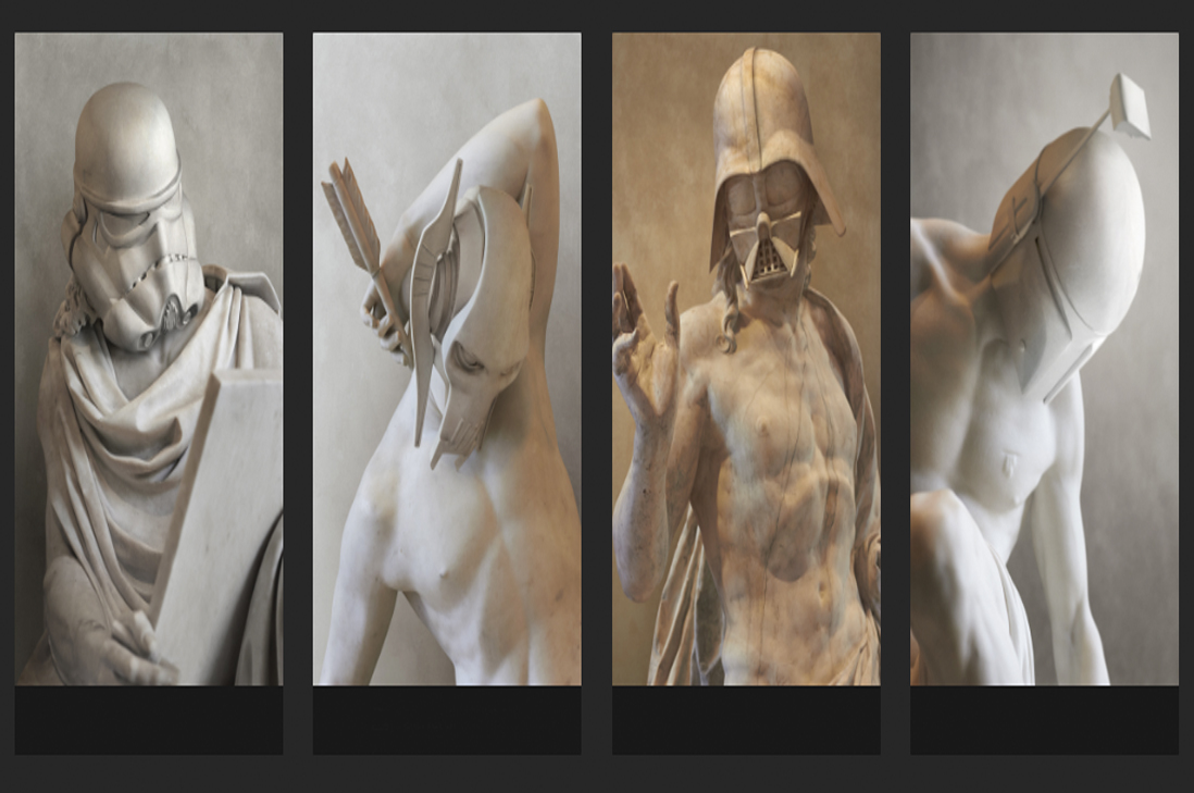 Personajes de Star Wars se vuelven esculturas griegas