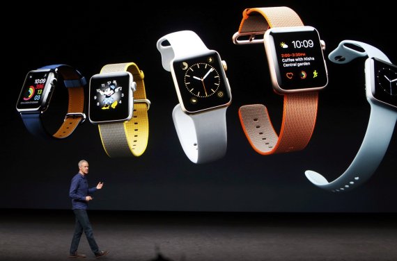 Jeff Williams discusses the Apple Watch Series 2 during an Apple media event in San Francisco