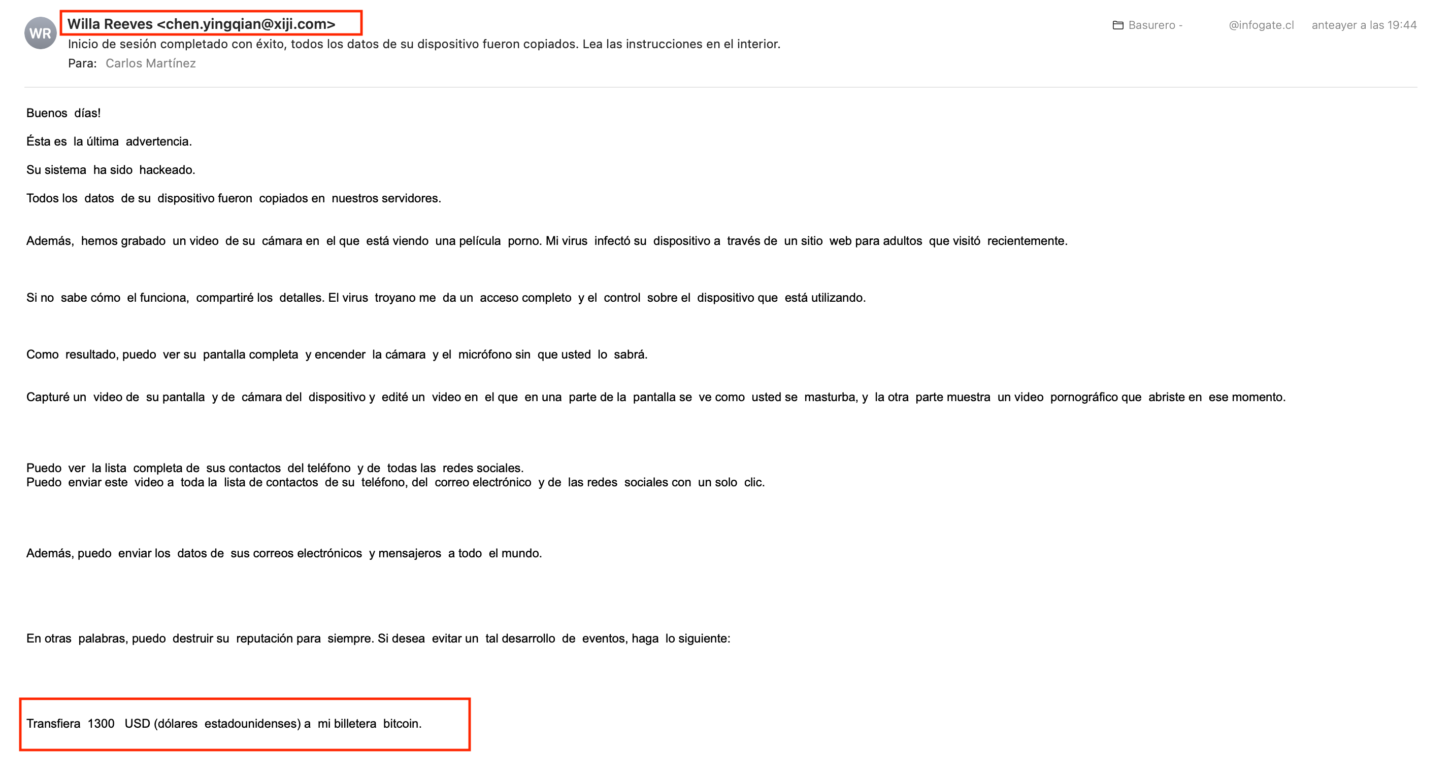 Falso correo electrónico amenaza con publicar vídeos de los usuarios con  supuesto contenido pornográfico - INFOGATE